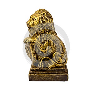 Gold statuette of a lion with shield isolated on a white background
