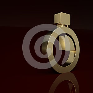 Gold Stopwatch icon isolated on brown background. Time timer sign. Chronometer sign. Minimalism concept. 3D render