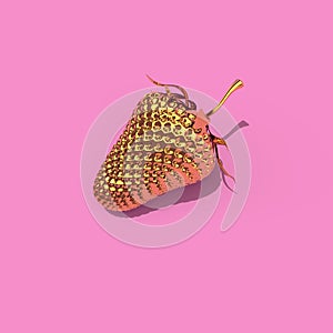 Gold strawberry on pink background