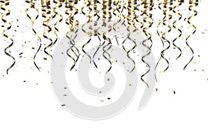 Gold streamers on a white background