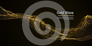 Gold striped abstract wave on dark background. Golden blinking wavy lines