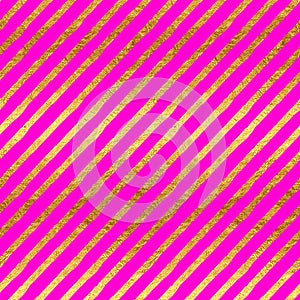 Gold Stripes Faux Foil Metallic Magenta Background