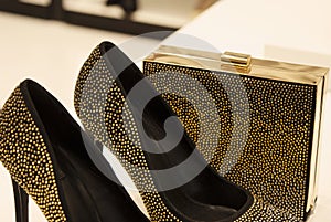 Gold Studded Shoes and Clutch