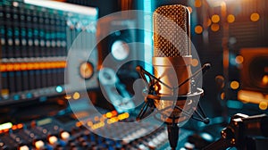 The gold studio microphone.AI generated image