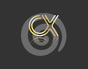 Gold stylized lowercase letters C and X with reflection connected by a single line for logo, monogram and creative design