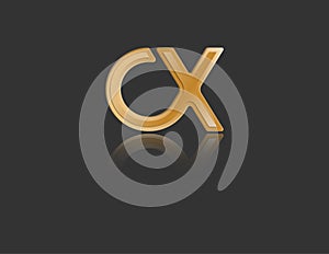 Gold stylized lowercase letters C and X with reflection connected by a single line for logo, monogram and creative design