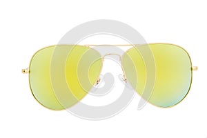 Gold sunglasses with yellow mirror lens.
