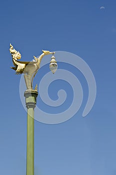 Gold swan light pole in the public road, Thailand