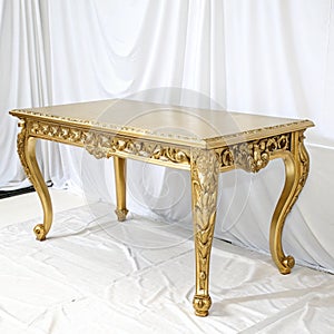 Gold table with white background photo