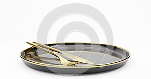 Gold tableware isolated on white background. 3D illustration