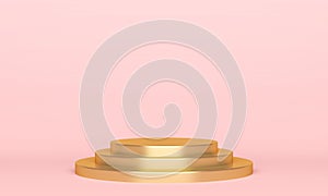 Gold tage podium on pink background. 3d rendering photo