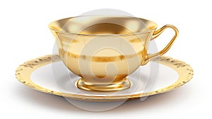 a gold teacup and saucer