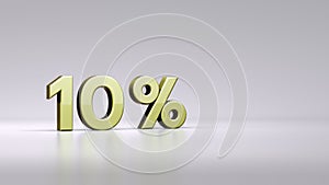 Gold Ten percent or 10 % isolated over white background with Clipping Path.