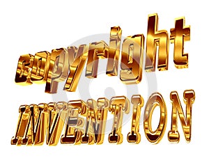 Gold text copyrights invention on a white background photo