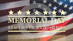 The gold text on Usa flag for memorial day concept 3d rendering