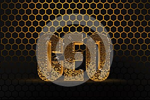 Gold text or word CEO as a hive with honey