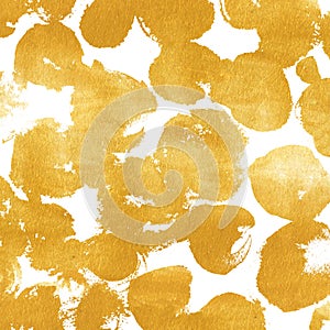 Gold texture with painted circles and stains. Golden spots background.