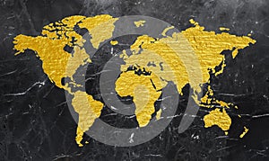 Gold Texture World Map black background