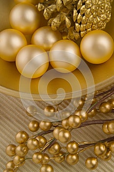 Gold textured bowl with objects