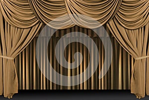 Gold Theater Stage Draped With Curtains