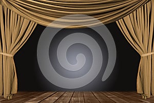 Gold Theater Stage Draped With Curtains