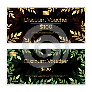 Gold theme gift voucher, certificate, coupon for festive season