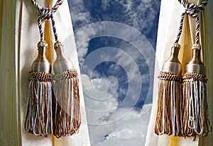 Gold thread on a yellow curtains