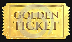 Gold ticket, golden token tear-off ticket, coupon with star magical background