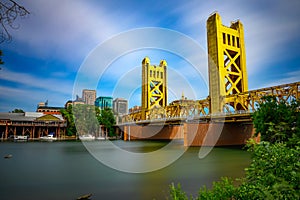 Gold Tower Bridge and Sacramento River in Sacramento, California