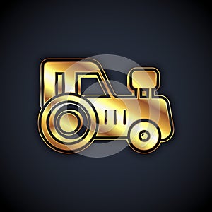Gold Tractor icon isolated on black background. Vector
