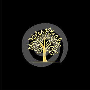 Gold tree plant logo, Gold Tree icon on dark background