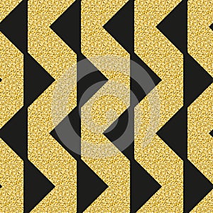 Gold triangle row black color, geometric seamless pattern black golden shimmer glitter design