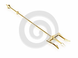 Gold trident isolated on white background. 3D illustration