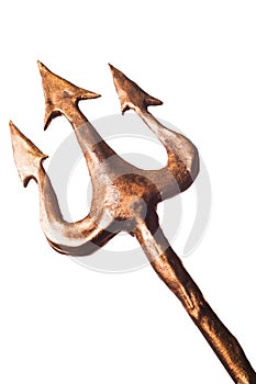 Gold trident on white background