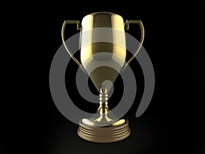 Gold trophy on black background