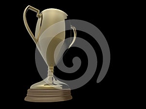 Gold trophy on black background