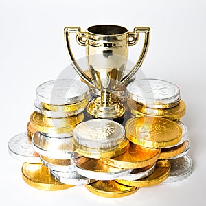 Gold trophy and cash prize