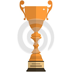 Gold trophy cup flat vector icon isolated on white