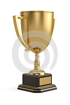 Gold trophy cup isolated on white background. 3D illustration