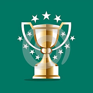 gold trophy cup with stars on a green background