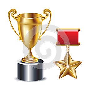 Gold trophy and golden star