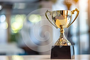 A Gold Trophy on Table