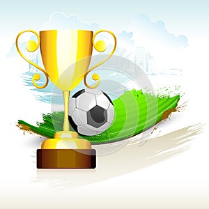 Gold Trophyl on Soccer Pitch
