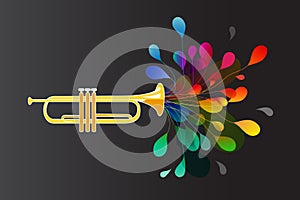 Gold trumpet with abstract colorful flowers