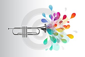 Gold trumpet with abstract colorful flowers