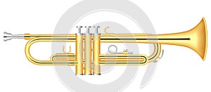 Gold trumpet icon, realistic style