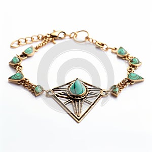 Gold And Turquoise Bracelet With Ornate Detailing And Green Stone