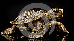Gold Turtle Statue On Black Surface - Sergio Toppi Style photo