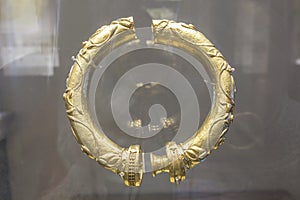 Gold twisted bar torcs. Artefacts that belongs to Iron Age Broighter hoard set