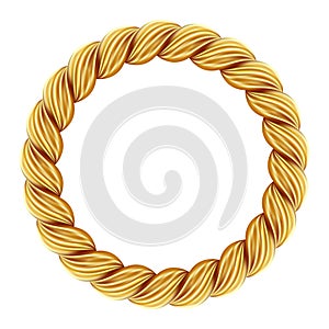 Gold twisted rope circle frame. Round rope border.